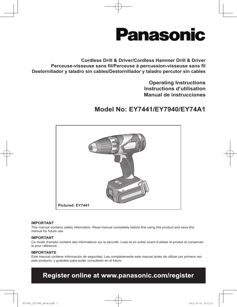 Panasonic Cordless Drill EY74A1 User manual Panasonic Cordless Drill EY74A1 User manual