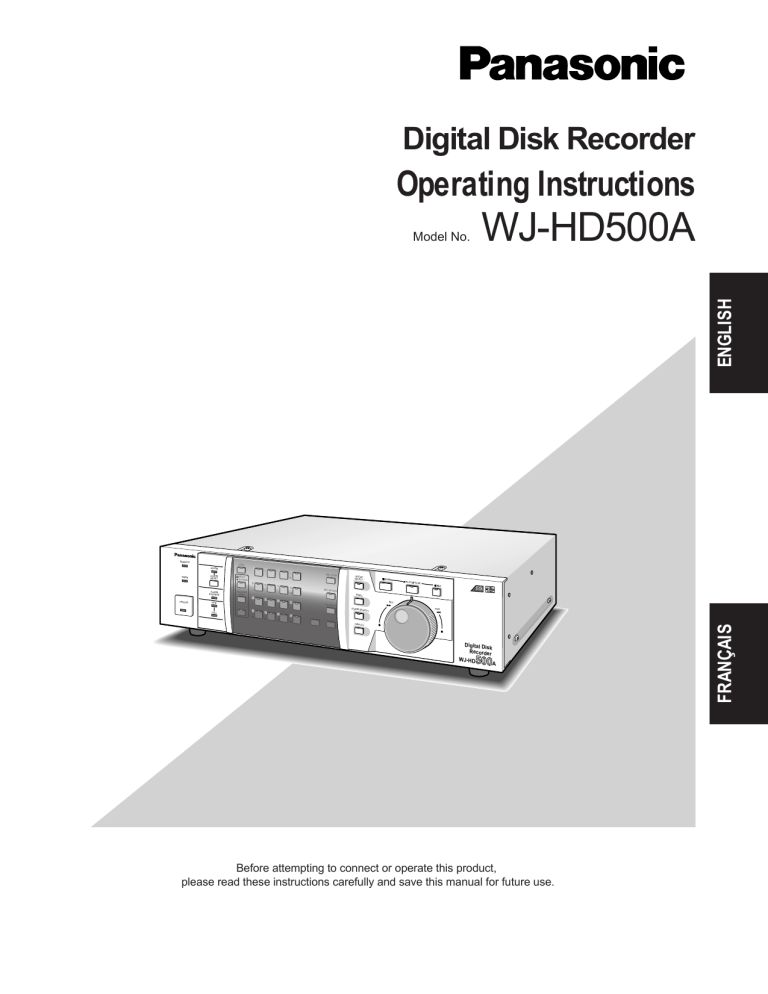 Panasonic DVR WJ-HD500A User manual Panasonic DVR WJ-HD500A User manual