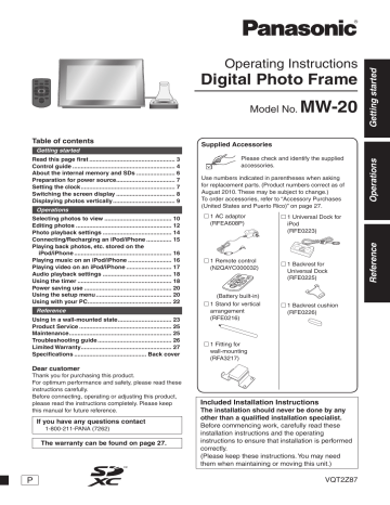 Panasonic Digital Photo Frame MW-20 User manual Panasonic Digital Photo Frame MW-20 User manual
