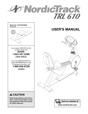 NordicTrack NTCCEX04900, Exercise Bike NTCCEX04900, TRL 610 User manual NordicTrack NTCCEX04900, Exercise Bike NTCCEX04900, TRL 610 User manual