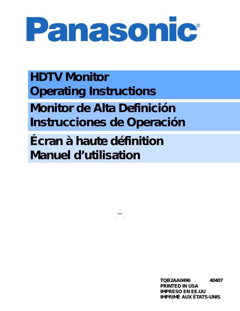 Panasonic Flat Panel Television CT-30WC14 User manual Panasonic Flat Panel Television CT-30WC14 User manual