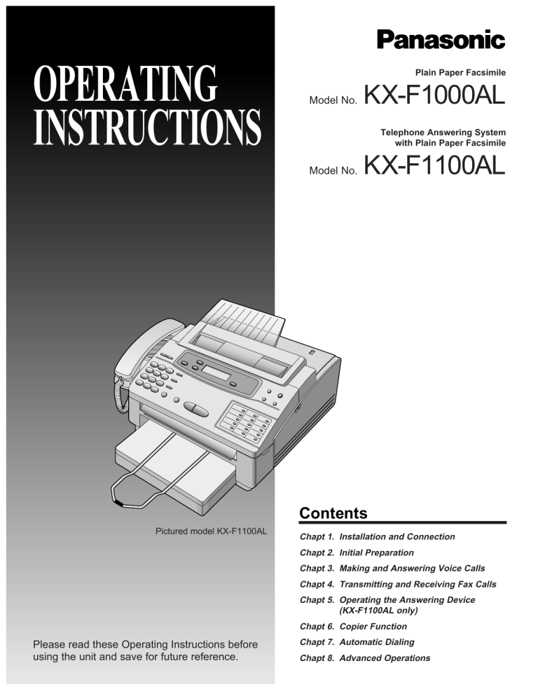 Panasonic Fax Machine KX-F1000AL User manual Panasonic Fax Machine KX-F1000AL User manual
