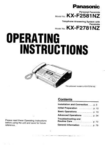 Panasonic Fax Machine KX-F2581NZ User manual Panasonic Fax Machine KX-F2581NZ User manual