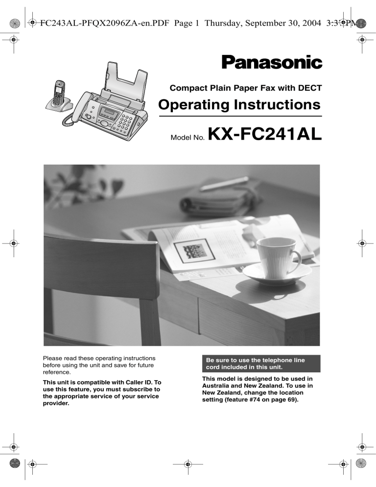 Panasonic Fax Machine KX-FC241AL User manual Panasonic Fax Machine KX-FC241AL User manual