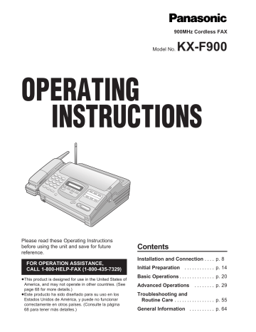 Panasonic Fax Machine KX-F900 User manual Panasonic Fax Machine KX-F900 User manual