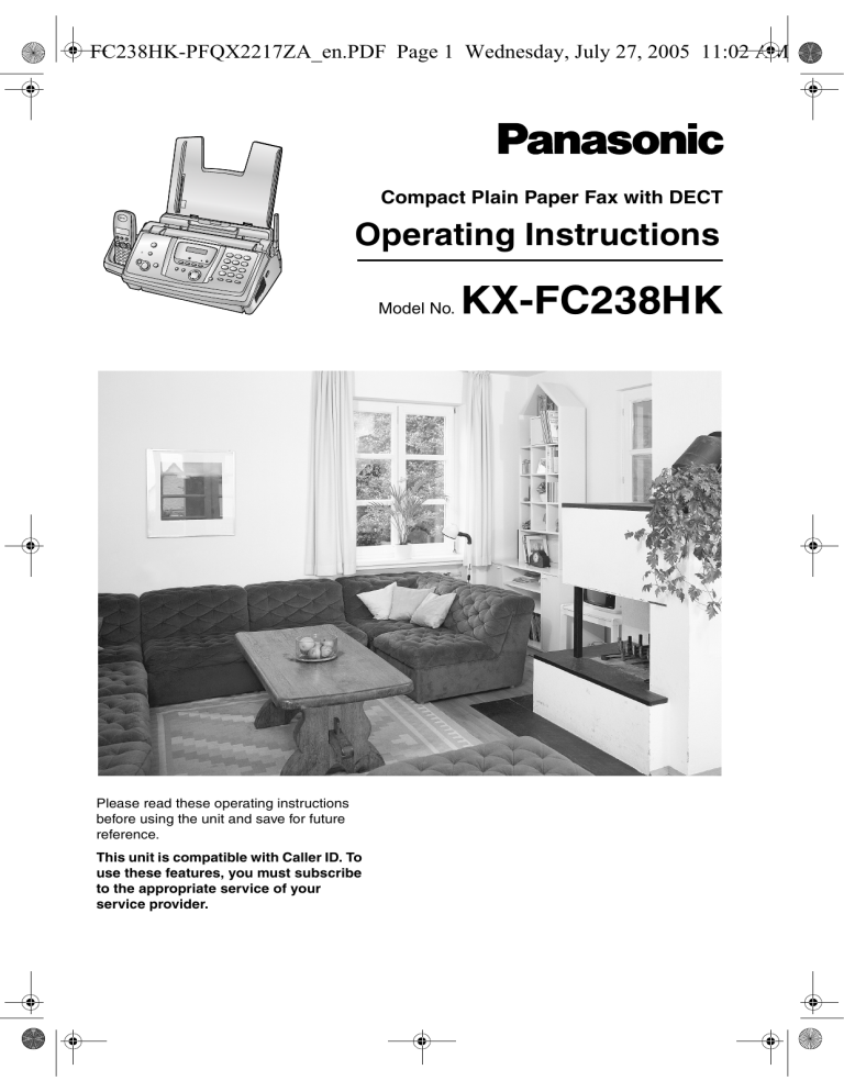 Panasonic Fax Machine KX-FC238HK User manual Panasonic Fax Machine KX-FC238HK User manual