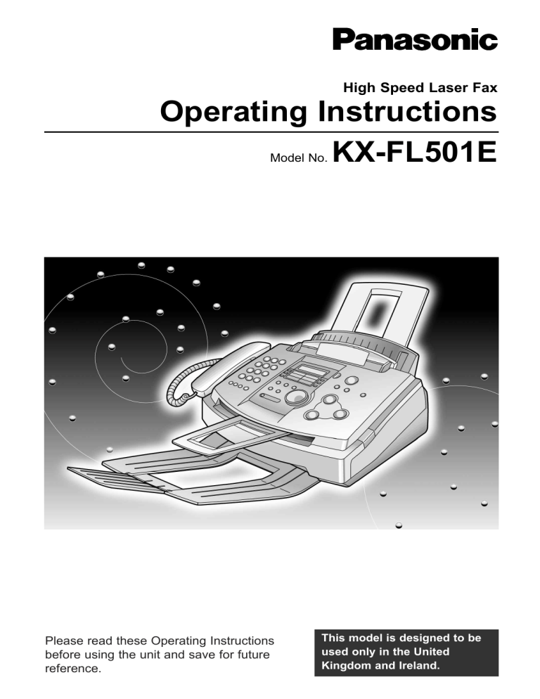 Panasonic Fax Machine KX-FL501E User manual Panasonic Fax Machine KX-FL501E User manual