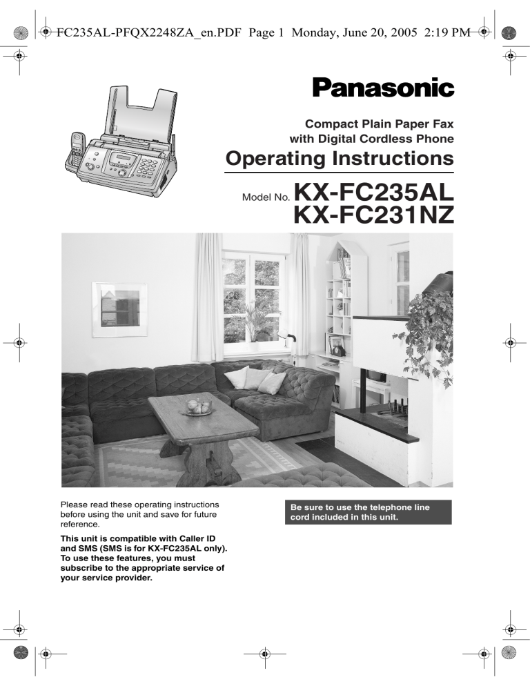 Panasonic Fax Machine KX-FC231NZ User manual Panasonic Fax Machine KX-FC231NZ User manual