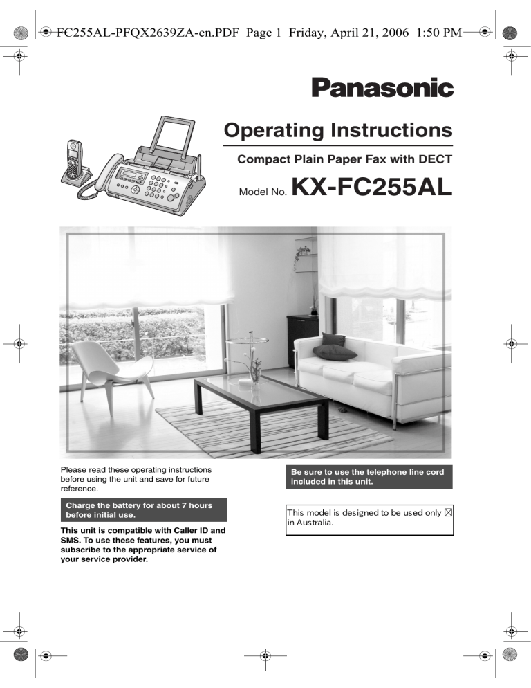 Panasonic Fax Machine KX-FC255AL User manual Panasonic Fax Machine KX-FC255AL User manual