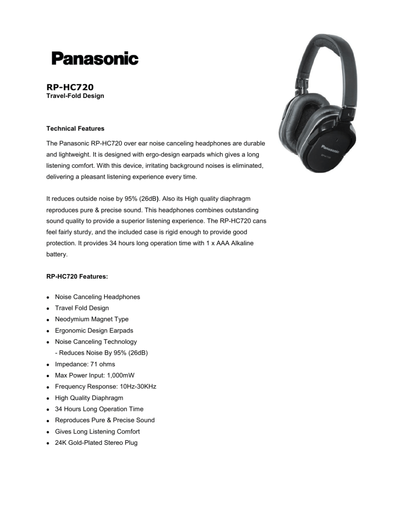 Panasonic Headphones RP-HC720 User manual Panasonic Headphones RP-HC720 User manual