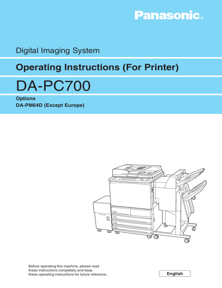 Panasonic All in One Printer DA-PC700 User manual Panasonic All in One Printer DA-PC700 User manual