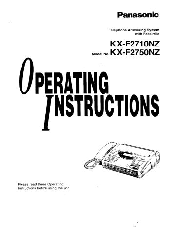Panasonic Answering Machine KX-F2710NZ User manual Panasonic Answering Machine KX-F2710NZ User manual