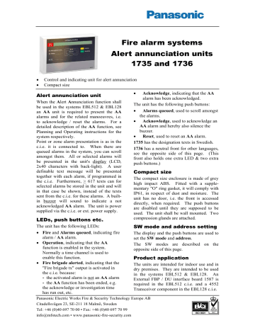 Panasonic Smoke Alarm 1736 User manual Panasonic Smoke Alarm 1736 User manual