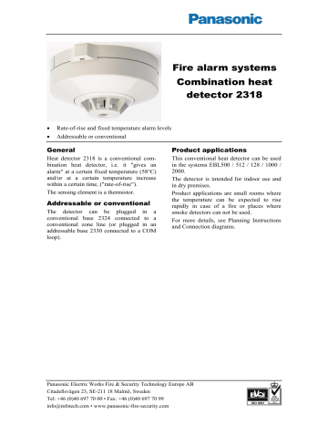 Panasonic Smoke Alarm 2318 User manual Panasonic Smoke Alarm 2318 User manual