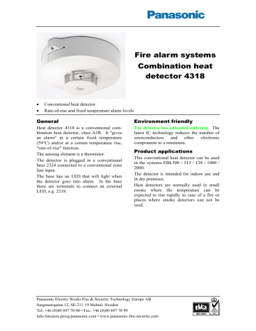 Panasonic Smoke Alarm 4318 User manual Panasonic Smoke Alarm 4318 User manual