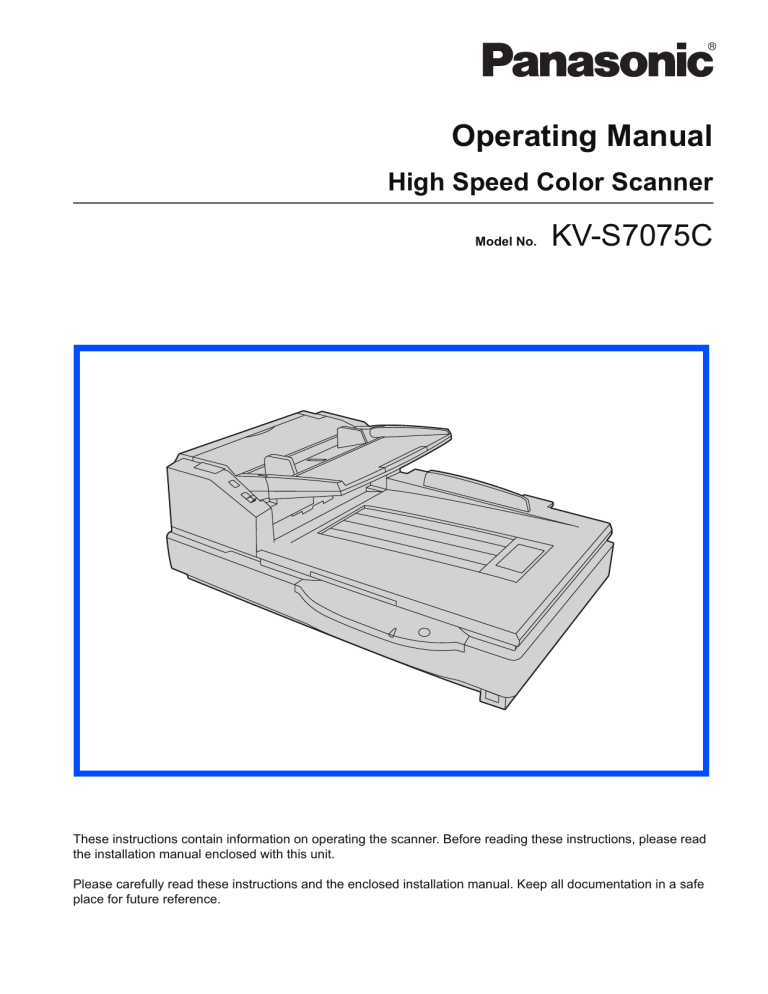 Panasonic Scanner KV-S7075C User manual Panasonic Scanner KV-S7075C User manual