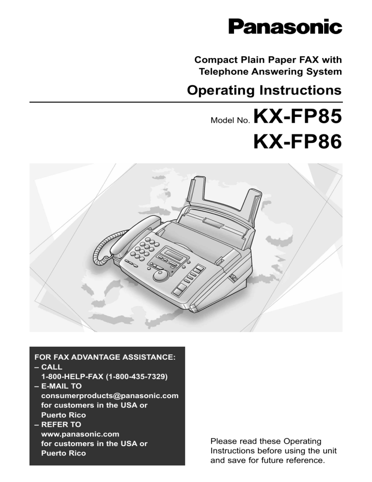 Panasonic Answering Machine KX-FP85, KX-FP85 User manual Panasonic Answering Machine KX-FP85, KX-FP85 User manual