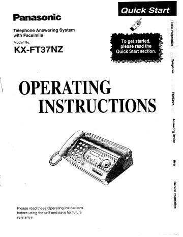 Panasonic Answering Machine KX-FT37NZ User manual Panasonic Answering Machine KX-FT37NZ User manual