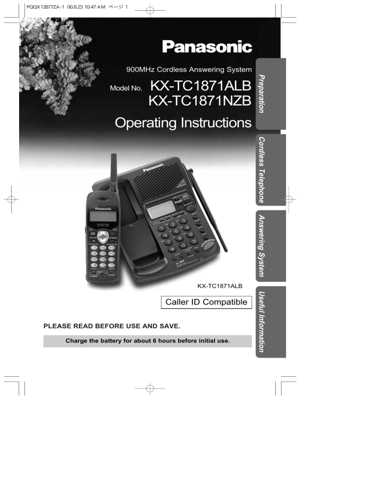 Panasonic Answering Machine KX-TC1871NZB User manual Panasonic Answering Machine KX-TC1871NZB User manual