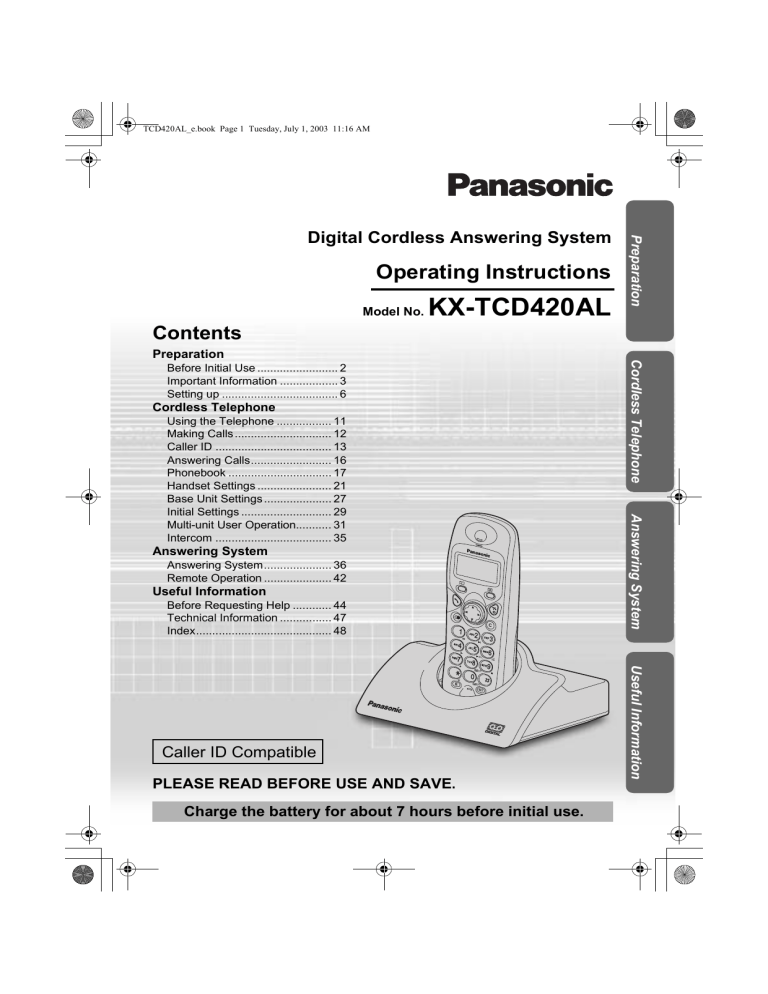 Panasonic Answering Machine KX-TCD420AL User manual Panasonic Answering Machine KX-TCD420AL User manual