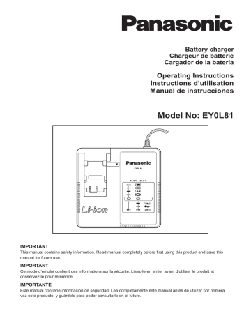Panasonic Battery Charger EY0L81 User manual Panasonic Battery Charger EY0L81 User manual