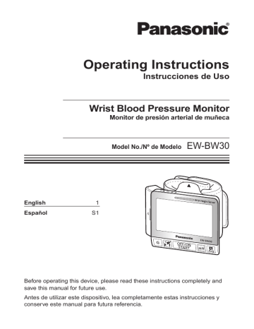 Panasonic Blood Pressure Monitor EW-BW30 User manual Panasonic Blood Pressure Monitor EW-BW30 User manual
