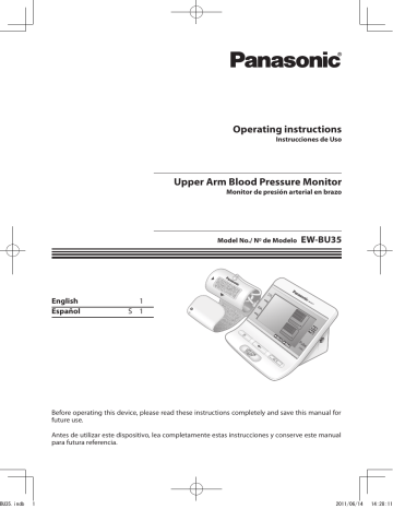 Panasonic Blood Pressure Monitor EW-BU35 User manual Panasonic Blood Pressure Monitor EW-BU35 User manual