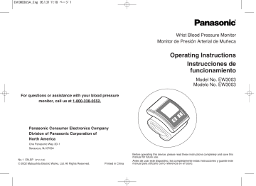 Panasonic EW3003 - WRIST BP MONITOR, Blood Pressure Monitor EW3003 User manual Panasonic EW3003 - WRIST BP MONITOR, Blood Pressure Monitor EW3003 User manual