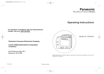 Panasonic Blood Pressure Monitor EW3032 User manual Panasonic Blood Pressure Monitor EW3032 User manual