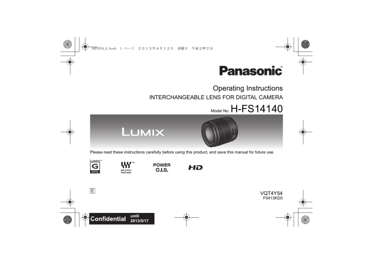 Panasonic Camera Lens H-FS14140 User manual Panasonic Camera Lens H-FS14140 User manual