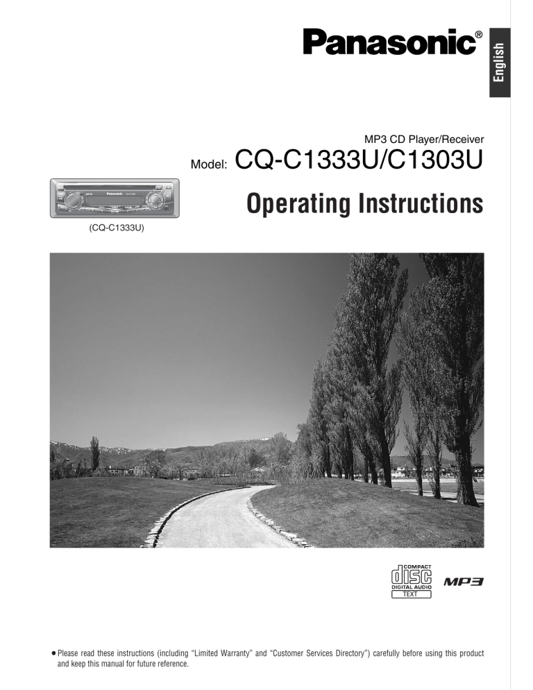 Panasonic Car Stereo System C1303U User manual Panasonic Car Stereo System C1303U User manual
