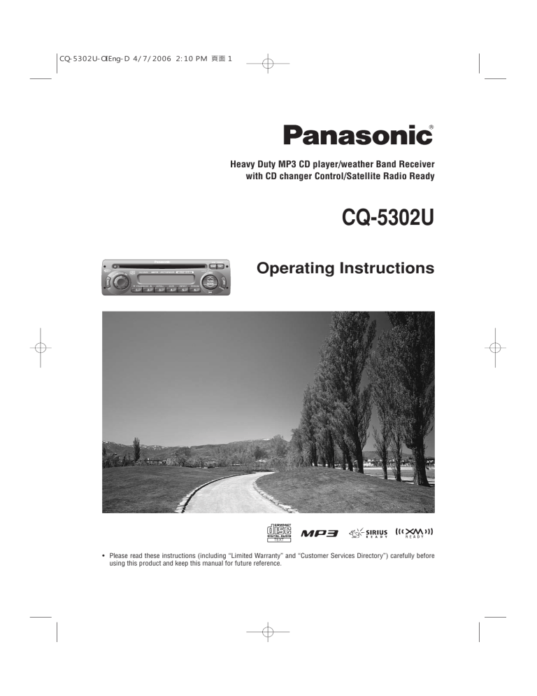 Panasonic Car Stereo System CQ-5302U User manual Panasonic Car Stereo System CQ-5302U User manual