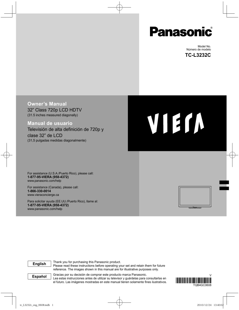 Panasonic Car Satellite TV System TC-L3232C User manual Panasonic Car Satellite TV System TC-L3232C User manual