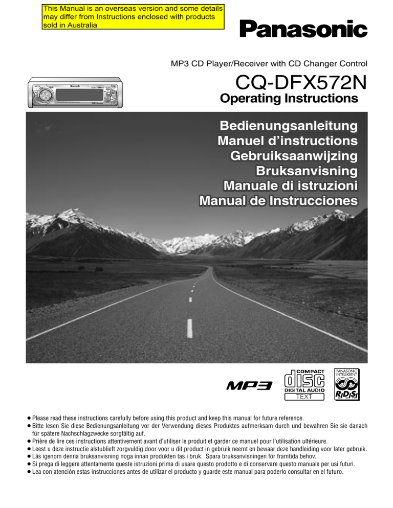 Panasonic CD Player CQ-DFX572N User manual Panasonic CD Player CQ-DFX572N User manual