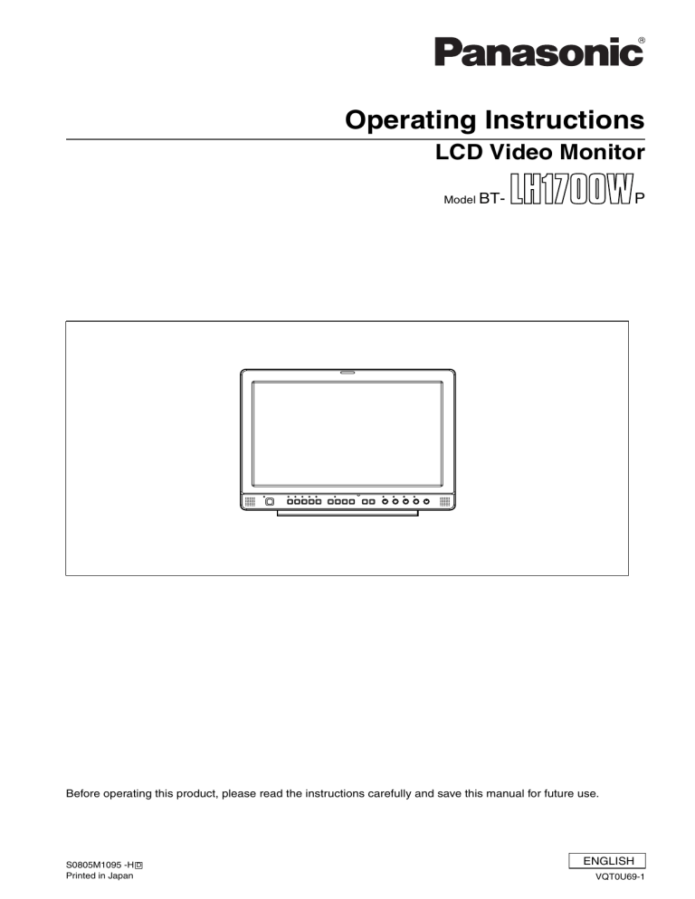 Panasonic Car Video System BT-LH1700WP User manual Panasonic Car Video System BT-LH1700WP User manual