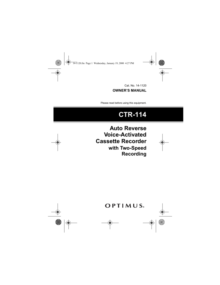 Panasonic Cassette Player CTR-114 User manual Panasonic Cassette Player CTR-114 User manual
