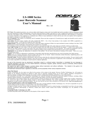 POSIFLEX Business Machines Barcode Reader LS-1000 User manual POSIFLEX Business Machines Barcode Reader LS-1000 User manual