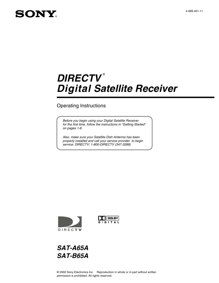 Sony Satellite TV System SAT-A65A User manual Sony Satellite TV System SAT-A65A User manual