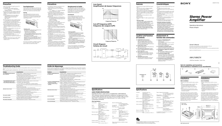 Sony Stereo Amplifier XM-2100GTX User manual Sony Stereo Amplifier XM-2100GTX User manual