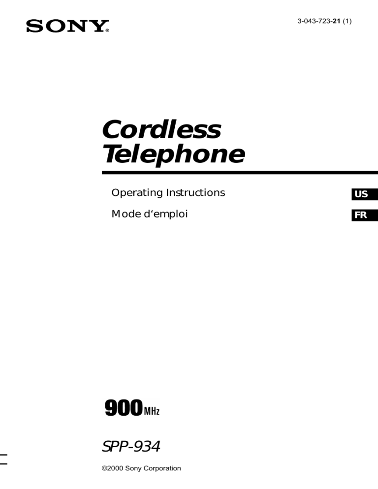 Sony Cordless Telephone SPP-934 User manual Sony Cordless Telephone SPP-934 User manual