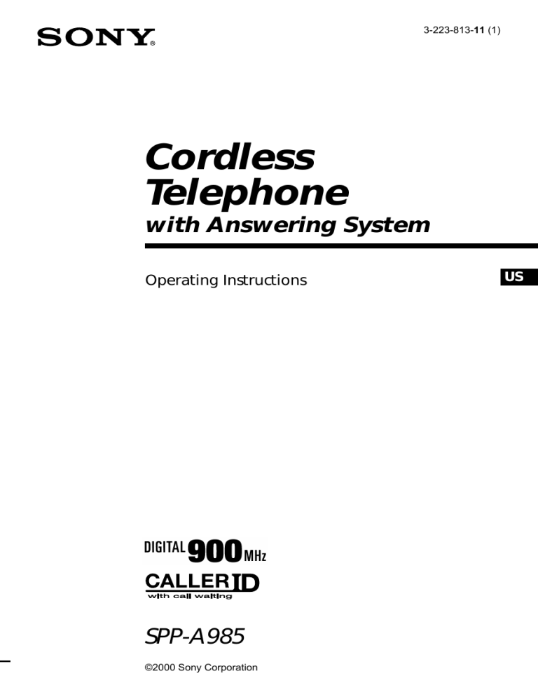 Sony Cordless Telephone SPP-A985 User manual Sony Cordless Telephone SPP-A985 User manual