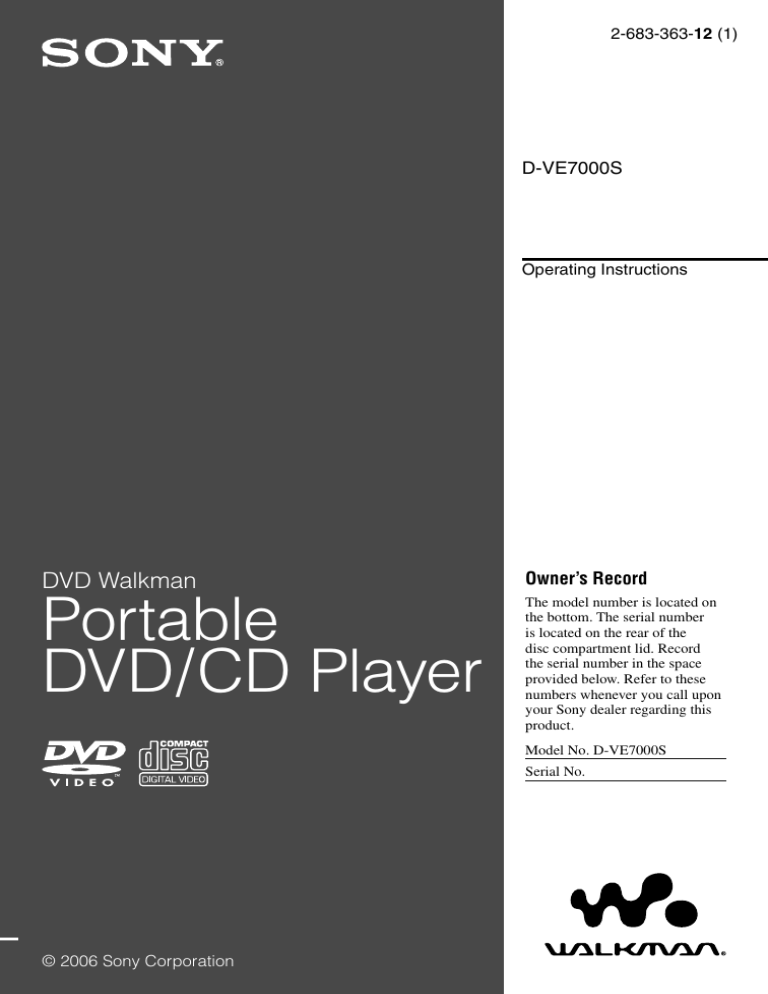 Sony DVD Player D-VE7000S User manual Sony DVD Player D-VE7000S User manual
