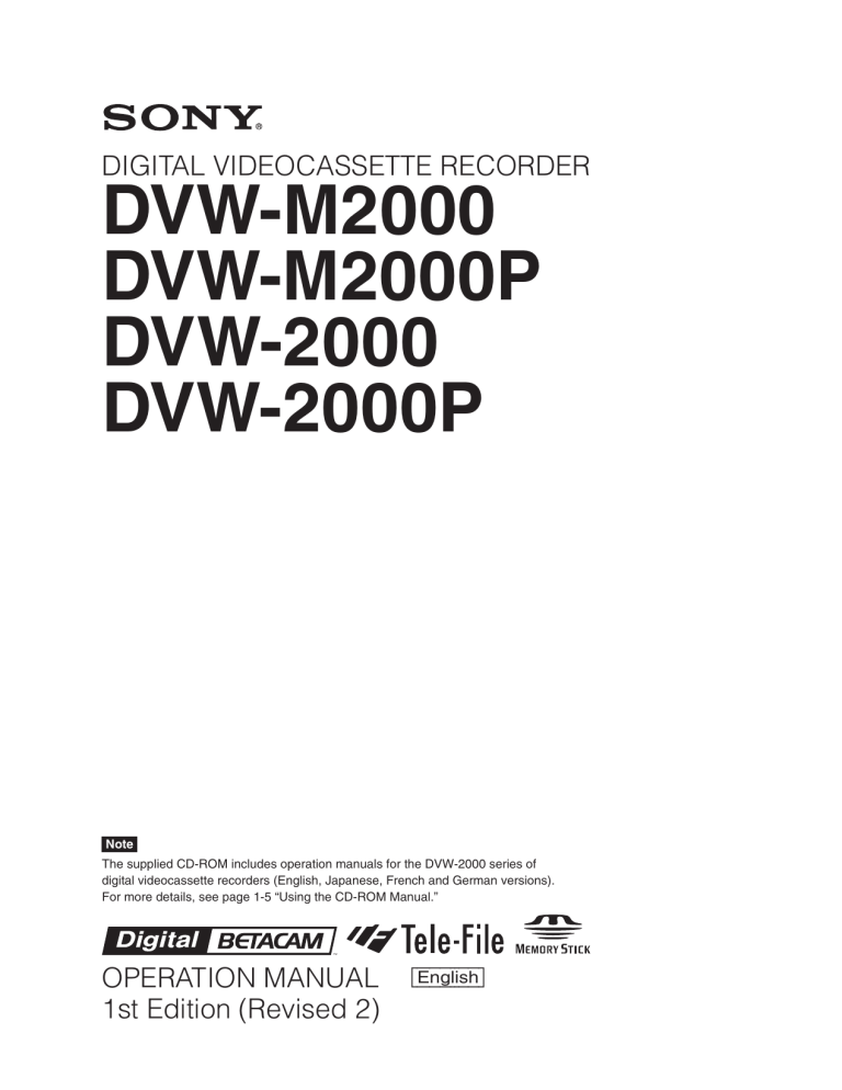 Sony DVR DVW-2000P L User manual Sony DVR DVW-2000P L User manual