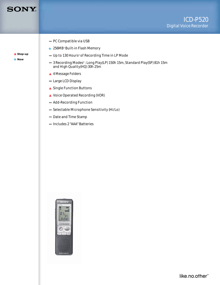 Sony DVR ICD-P520 User manual Sony DVR ICD-P520 User manual