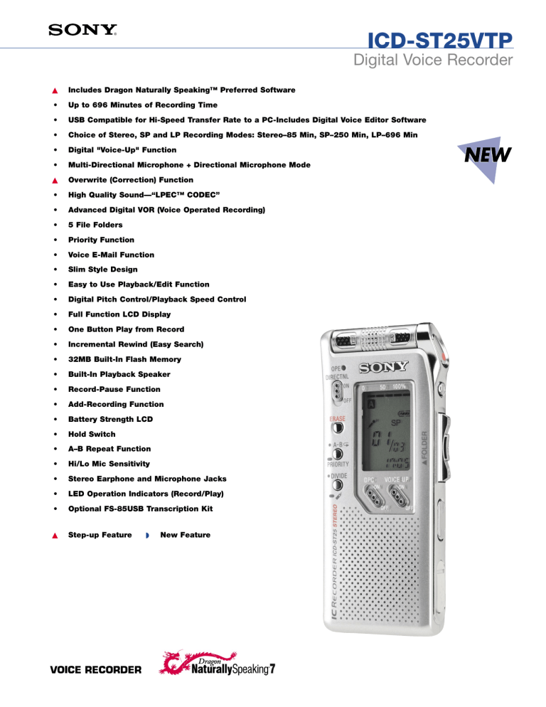 Sony DVR ICD-ST25VTP User manual Sony DVR ICD-ST25VTP User manual