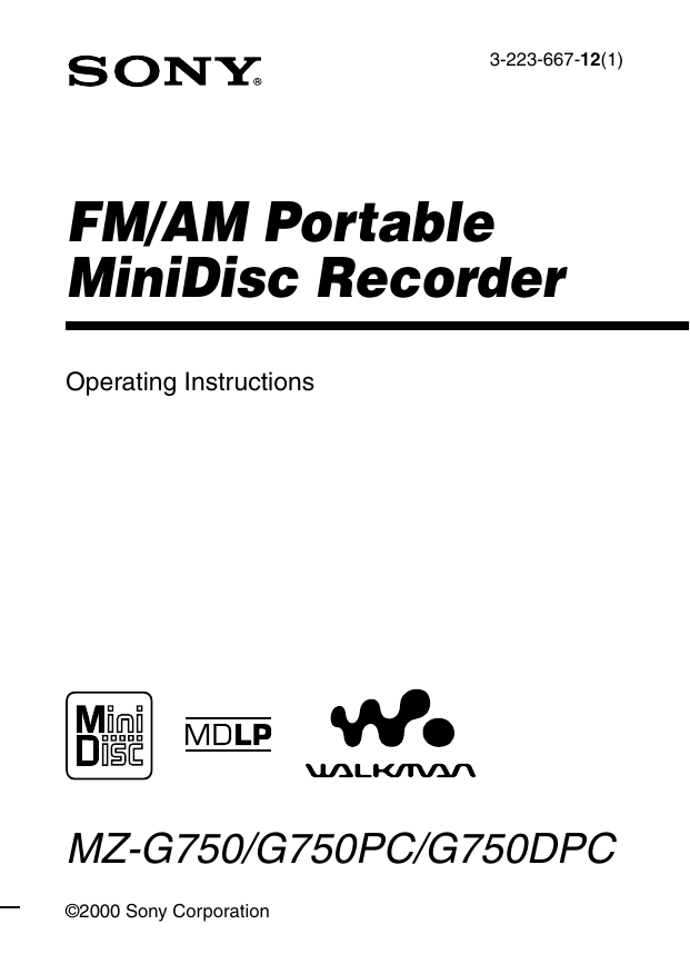 Sony DVD Recorder MZ-G750 User manual Sony DVD Recorder MZ-G750 User manual