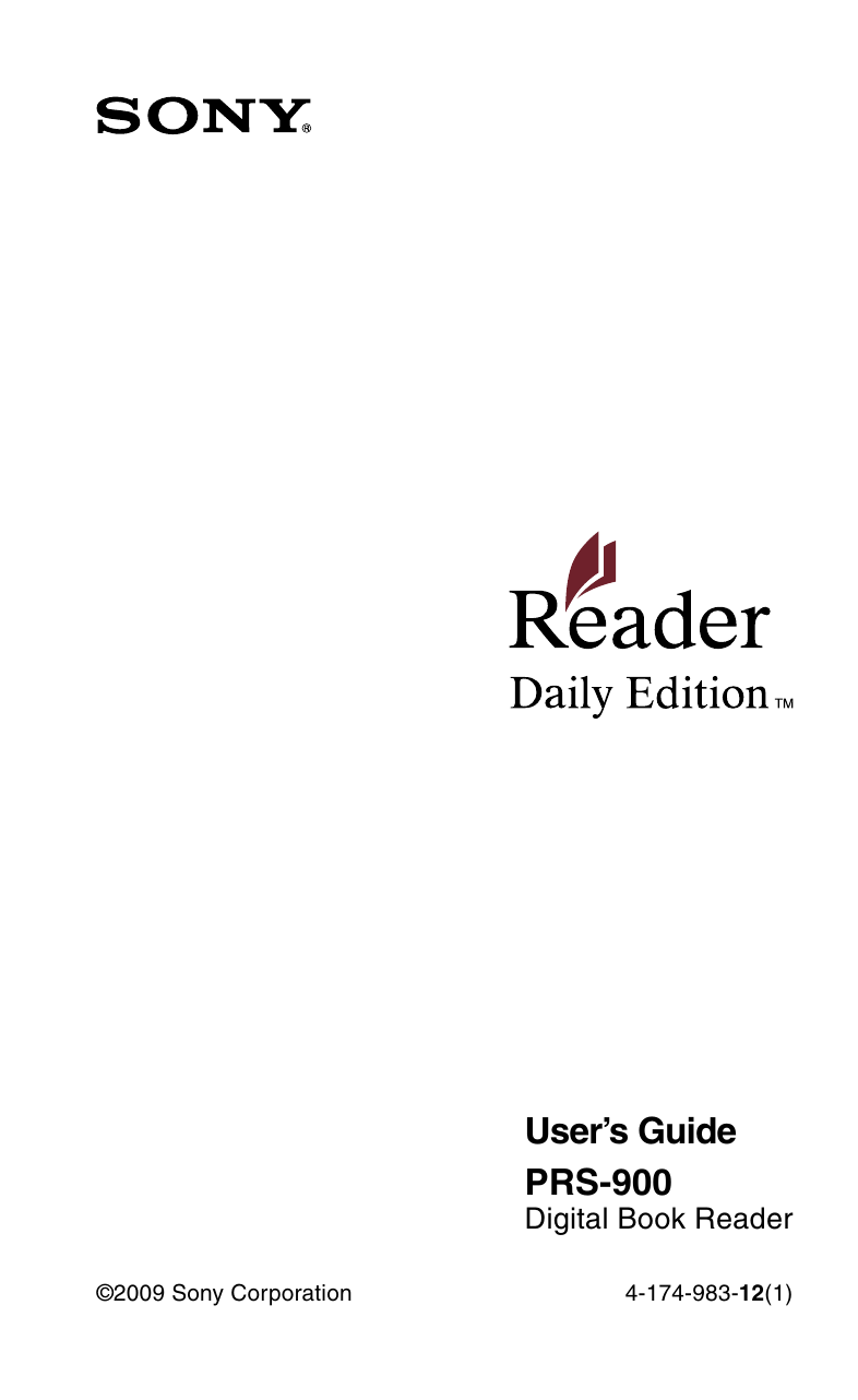 Sony eBook Reader 4-174-983-12(1) User manual | Manualzz Sony eBook Reader 4-174-983-12(1) User manual | Manualzz