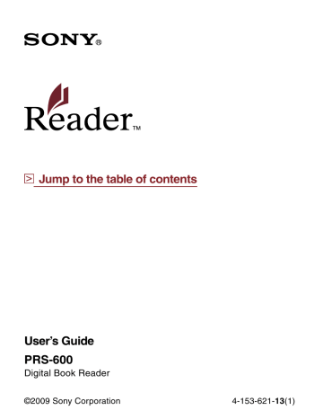 Sony eBook Reader 4-153-621-13(1) User manual Sony eBook Reader 4-153-621-13(1) User manual