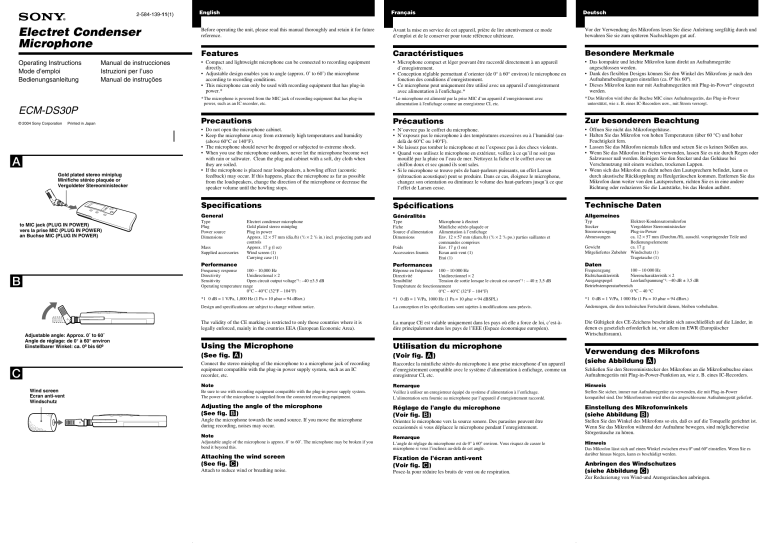Sony Bluetooth Headset ECMDS30P User manual Sony Bluetooth Headset ECMDS30P User manual