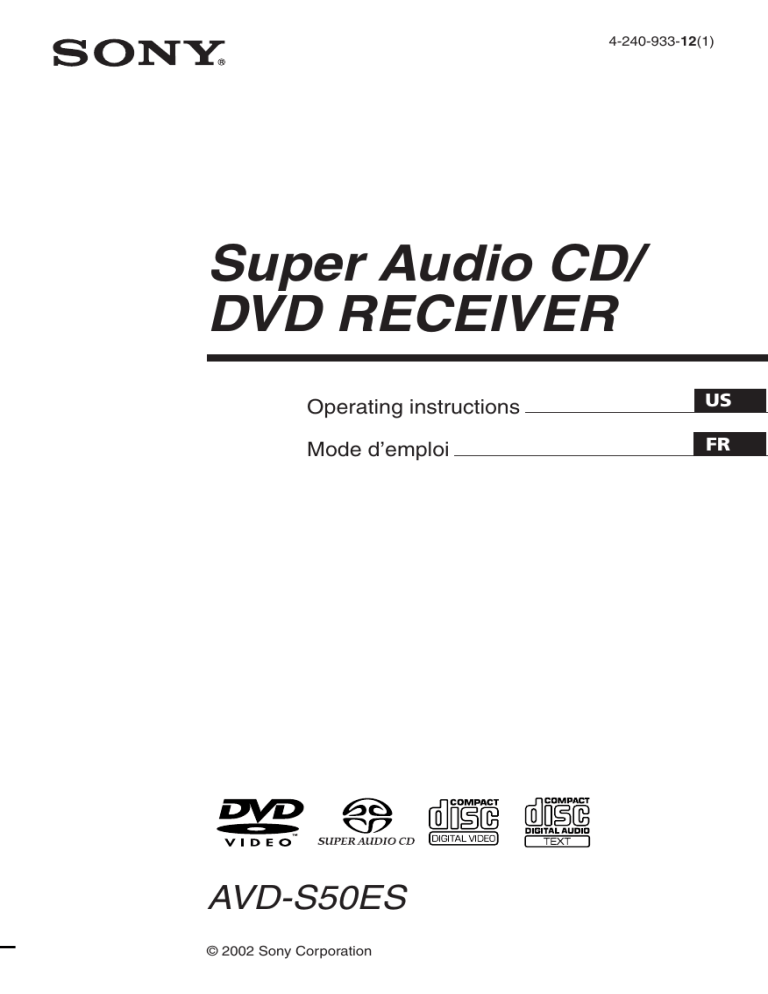 Sony Car Stereo System AVD-S50ES, AVD-S50ES User manual Sony Car Stereo System AVD-S50ES, AVD-S50ES User manual